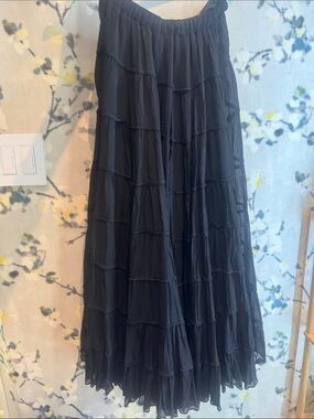 All Saints Black Tiered Flowing Maxi Skirt